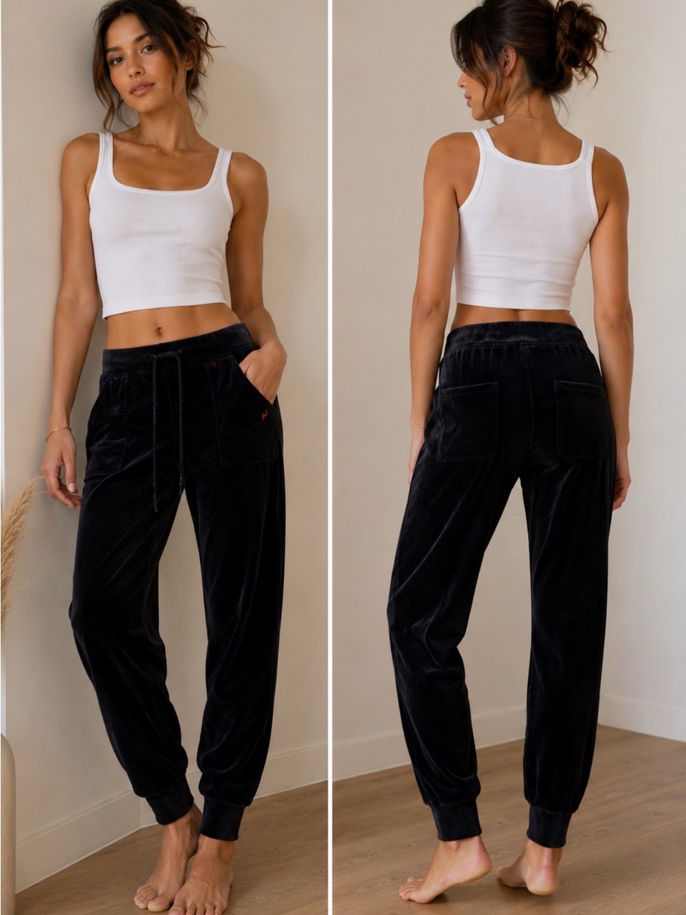 Black Velour Jogger Pants - Relaxed Fit